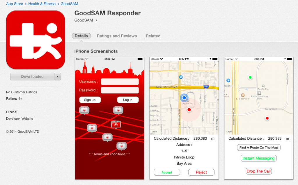 GoodSAM pushes alerts to your smartphone, then guides you via maps