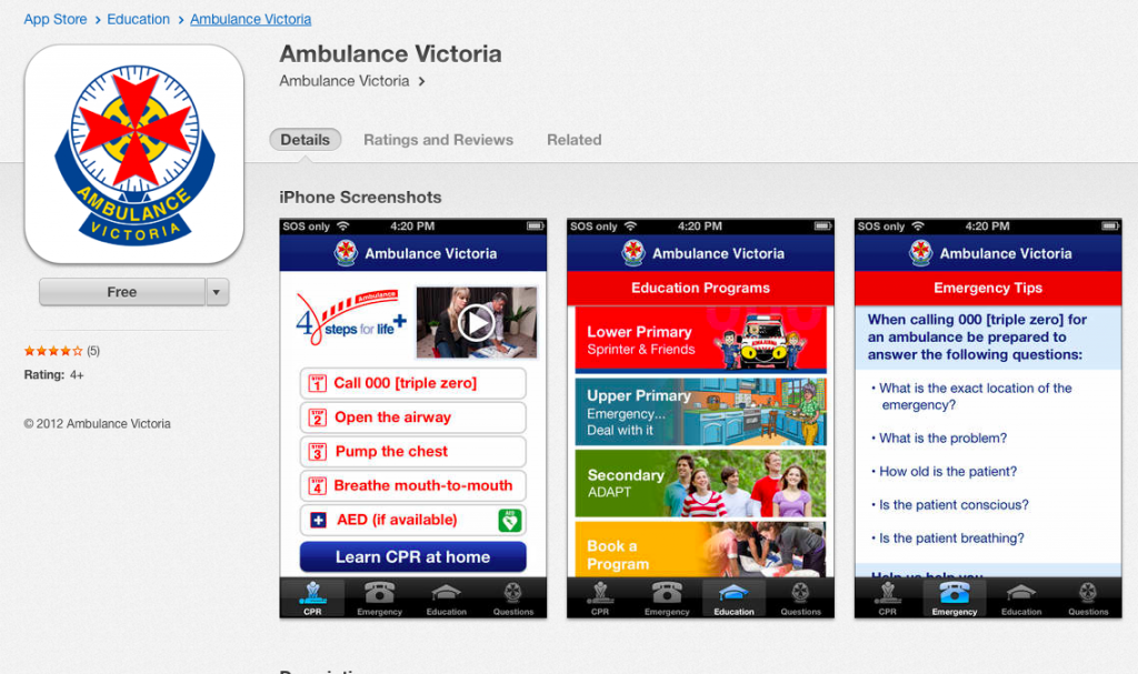 Ambulance Victoria App for lay public - learn CPR